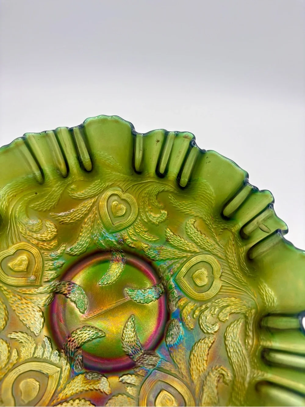 ❤️ANTIQUE FENTON Carnival Glass Heart And Vine Bowl Pre Logo Iridescent Gift